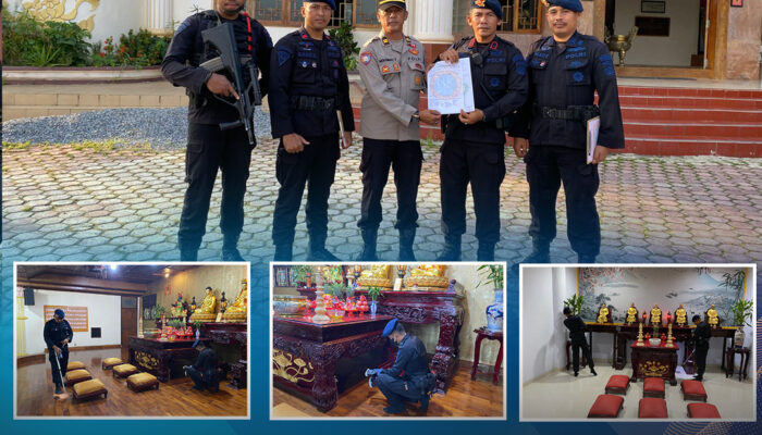 Detasemen Gegana Satbrimob Polda Sultra Sterilisasi Vihara Eka Dharma Manggala, Pastikan Perayaan Waisak Berjalan Aman dan Khidmat