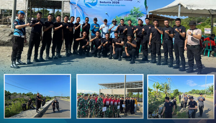Peringati Hari Lingkungan Hidup Sedunia, Personel Batalyon C Pelopor Satbrimob Polda Sultra Gelar Kerja Bakti Bersama TNI dan Pemda Kolaka