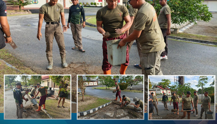 Personel Detasemen Gegana Satbrimob Polda Sultra Laksanakan Sanitasi Lingkungan di Area Lapangan Tembak Ade Yahya