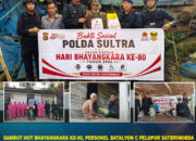 Sambut HUT Bhayangkara Ke-80, Personel Batalyon C Pelopor Satbrimob Polda Sultra Salurkan Ratusan Paket Sembako kepada Masyarakat di Kolaka Utara