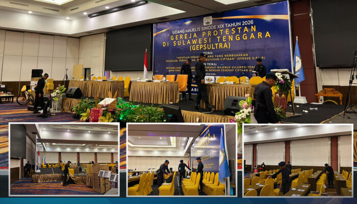 Detasemen Gegana Sat Brimob Polda Sultra Laksanakan Sterilisasi Sidang Majelis Sinode XIX GEPSULTRA di Hotel Claro Kendari