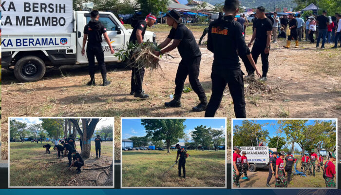 Semangat Gotong Royong Sambut HUT ke-81 RI, Personel Batalyon C Pelopor Satbrimob Polda Sultra Bersama TNI dan DLH Kolaka Gelar Kerja Bakti di Pasar Mekongga