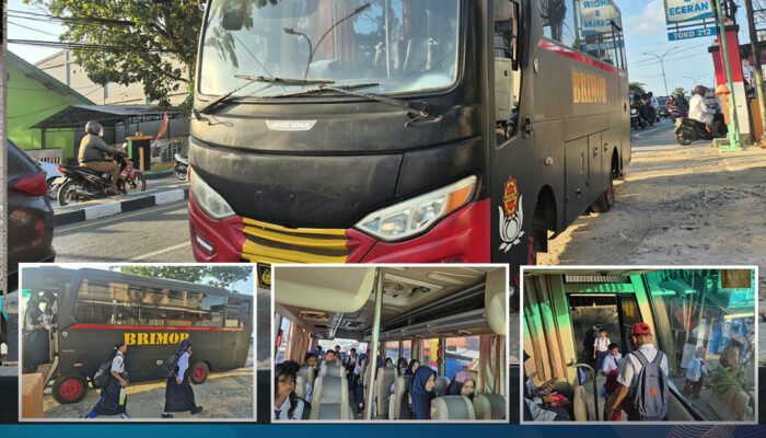 Sat Brimob Polda Sultra Antar Pelajar ke Sekolah melalui Program Bus Brimob Gratis