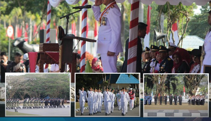 Personel Satuan Brimob Polda Sultra Ikuti Upacara Peringatan HUT ke-81 Kemerdekaan RI di Kantor Gubernur Sultra